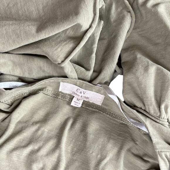 Chelsea and Violet Sage Green Slub Cotton Crop Tee with Ruffle Sleeve Size M - Picture 6 of 6